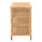 bali & pari Bella Modern Bohemian Natural Brown Mahogany Wood and Natural Rattan 1-Drawer Console Table