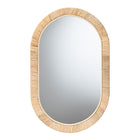 bali & pari Bella Modern Bohemian Natural Brown Mahogany Wood and Natural Rattan Oval Mirror