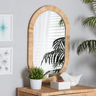 bali & pari Bella Modern Bohemian Natural Brown Mahogany Wood and Natural Rattan Oval Mirror