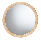 bali & pari Bella Modern Bohemian Natural Brown Mahogany Wood and Natural Rattan Round Mirror