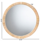 bali & pari Bella Modern Bohemian Natural Brown Mahogany Wood and Natural Rattan Round Mirror