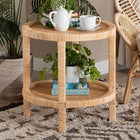 bali & pari Bella Modern Bohemian Natural Brown Mahogany Wood and Natural Rattan 2-Tier End Table