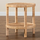 bali & pari Bella Modern Bohemian Natural Brown Mahogany Wood and Natural Rattan 2-Tier End Table
