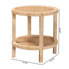 bali & pari Bella Modern Bohemian Natural Brown Mahogany Wood and Natural Rattan 2-Tier End Table