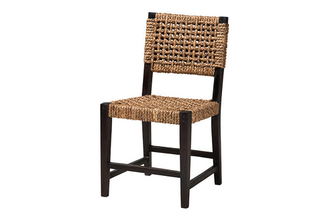 bali & pari Alise Modern Bohemian Dark Brown Mahogany Wood and Seagrass Dining Chair