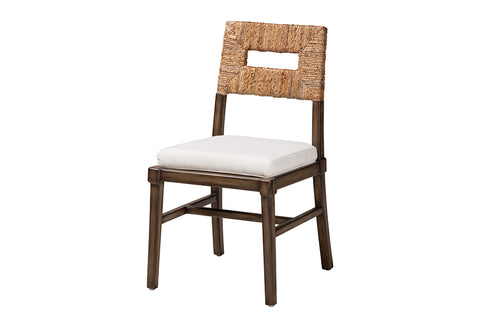 bali & pari Porsha Modern Bohemian Dark Brown Finished Mahogany Wood and Natural Rattan Dining Chair
