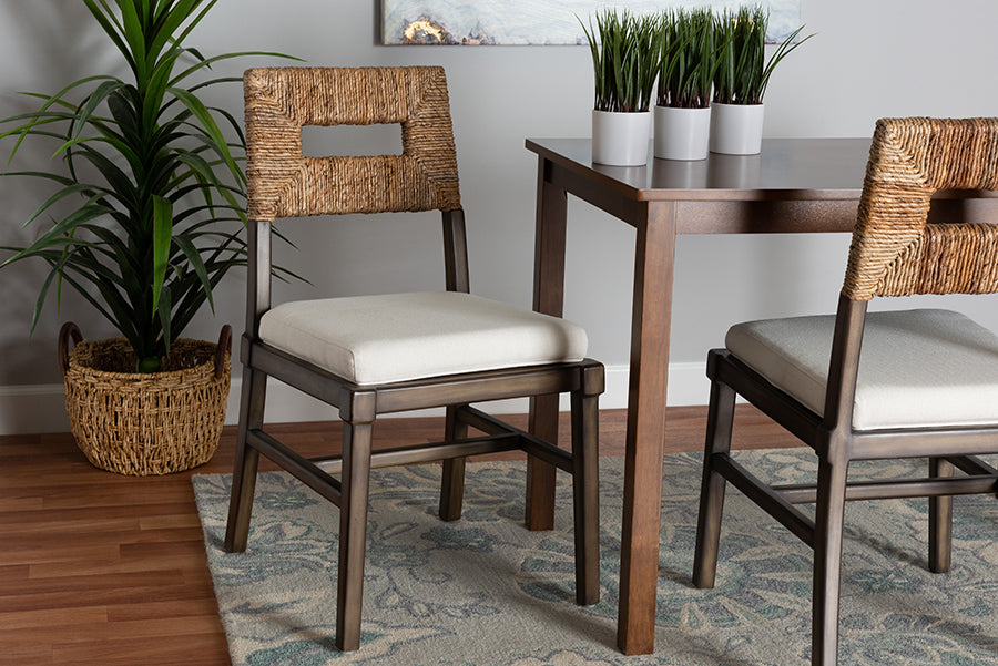 bali & pari Porsha Modern Bohemian Dark Brown Finished Mahogany Wood and Natural Rattan Dining Chair