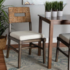 bali & pari Porsha Modern Bohemian Dark Brown Finished Mahogany Wood and Natural Rattan Dining Chair