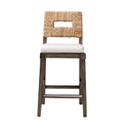 bali & pari Porsha Modern Bohemian Dark Brown Finished Mahogany Wood and Natural Rattan Counter Stool