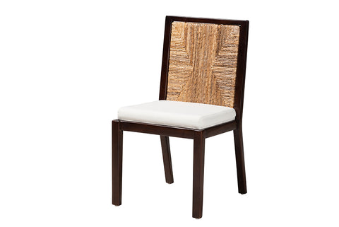 bali & pari Joana Modern Bohemian Dark Brown Mahogany Wood and Natural Seagrass Dining Side Chair