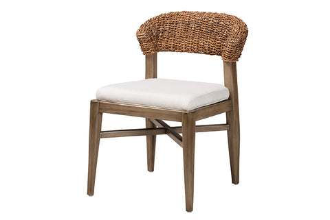bali & pari Chloe Modern Bohemian Walnut Brown Finished Mahogany Wood and Natural Rattan Dining Chair