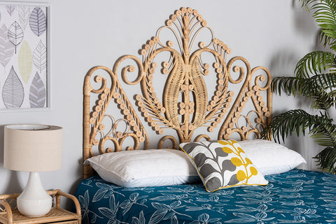 bali & pari Caelinus Modern Bohemian Natural Brown Rattan Queen Size Standalone Headboard