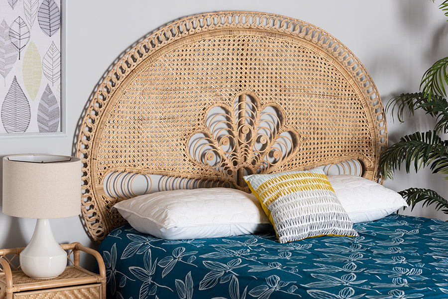 bali & pari Marlette Modern Bohemian Natural Brown Rattan Queen Size Standalone Headboard