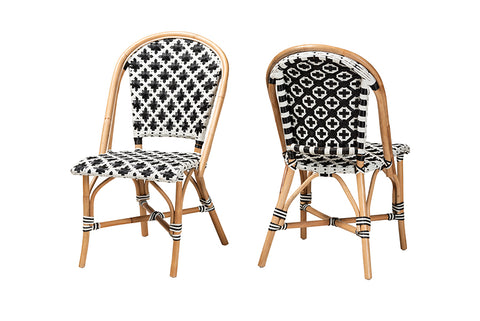 bali & pari Ambre Modern French Black and White Weaving Natural Rattan 2-Piece Bistro Chair Set