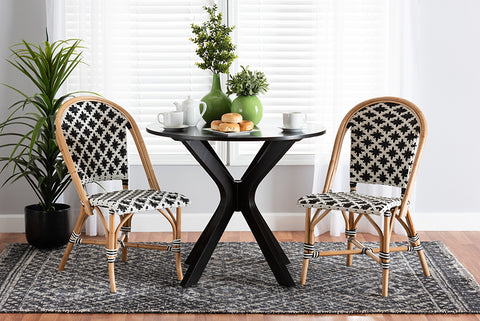 bali & pari Ambre Modern French Black and White Weaving Natural Rattan 2-Piece Bistro Chair Set