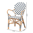 bali & pari Bryson Modern French Blue and White Weaving and Natural Rattan Bistro Chair