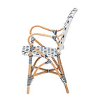 bali & pari Bryson Modern French Blue and White Weaving and Natural Rattan Bistro Chair