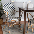 bali & pari Bryson Modern French Blue and White Weaving and Natural Rattan Bistro Chair
