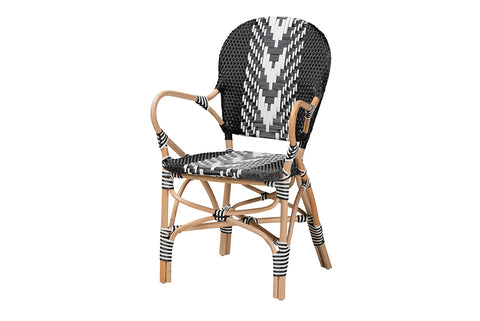 bali & pari Wallis Modern French Two-Tone Black and White Weaving and Natural Rattan Indoor Dining Chair