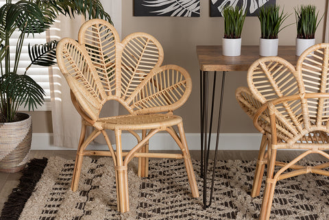 bali & pari Bianca Modern Bohemian Natural Brown Rattan Flower Chair