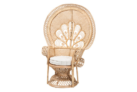 bali & pari Ediva Modern Bohemian Natural Brown Rattan Peacock Accent Chair