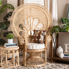 bali & pari Ediva Modern Bohemian Natural Brown Rattan Peacock Accent Chair