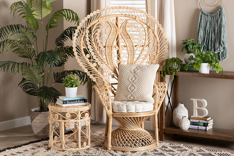 bali & pari Fedra Modern Bohemian Natural Brown Rattan Peacock Accent Chair