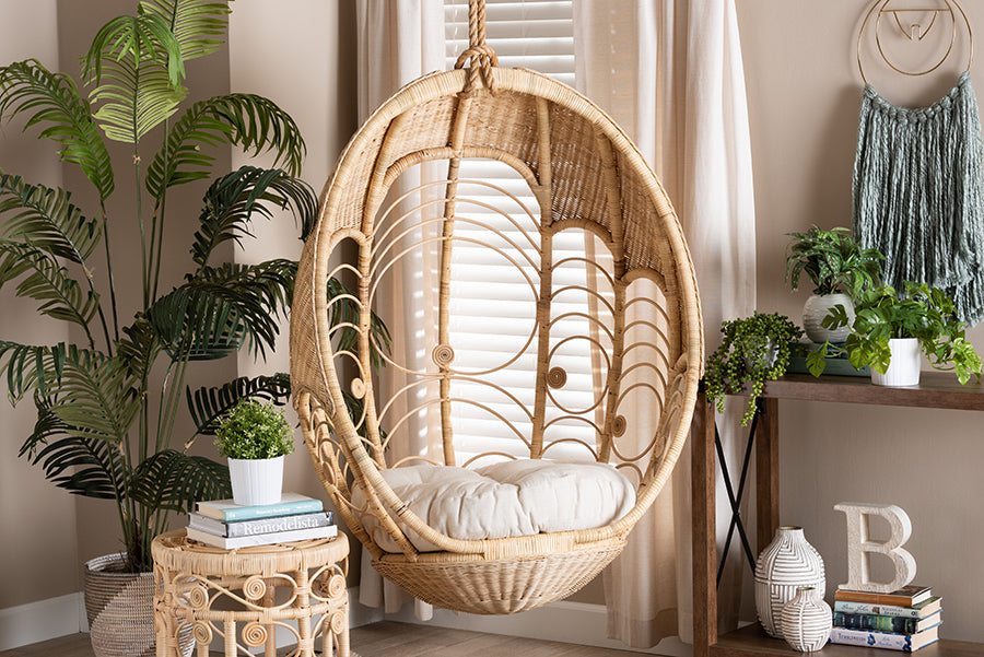 bali & pari Umika Modern Bohemian Natural Brown Rattan Hanging Chair