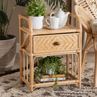 bali & pari Kobie Modern Bohemian Natural Brown Rattan 1-Drawer Nightstand