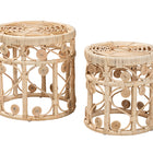 bali & pari Bowie Modern Bohemian Natural Brown Rattan 2-Piece Nesting End Table Set