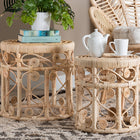 bali & pari Bowie Modern Bohemian Natural Brown Rattan 2-Piece Nesting End Table Set