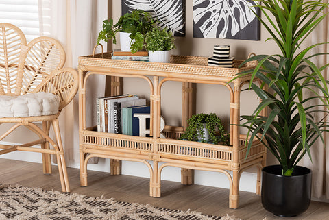 bali & pari Lombok Modern Bohemian Natural Brown Rattan Console Table