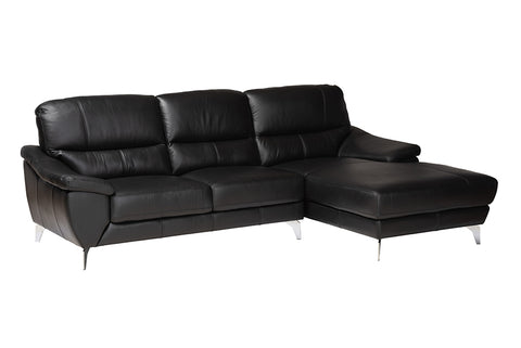 Baxton Studio Townsend Modern Black Full Leather Sectional Sofa with Right Facing Chaise