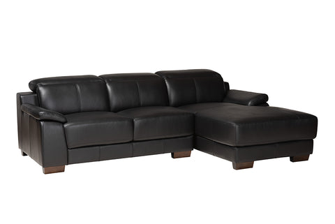 Baxton Studio Reverie Modern Black Full Leather Sectional Sofa with Right Facing Chaise