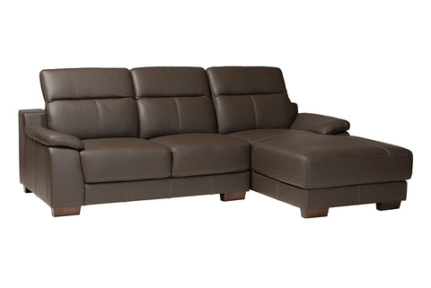 Baxton Studio Reverie Modern Brown Full Leather Sectional Sofa with Right Facing Chaise