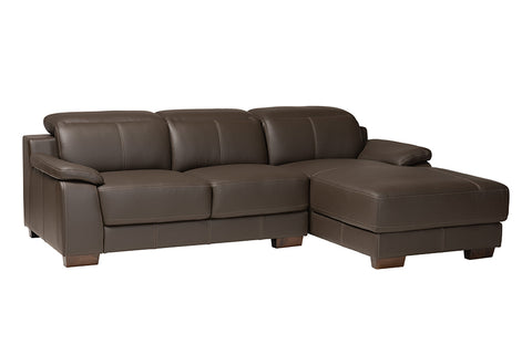 Baxton Studio Reverie Modern Brown Full Leather Sectional Sofa with Right Facing Chaise