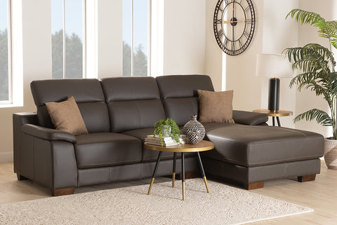 Baxton Studio Reverie Modern Brown Full  Leather Sectional Sofa with Right Facing Chaise