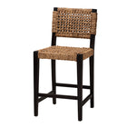 bali & pari Alise Modern Bohemian Dark Brown Mahogany Wood and Seagrass Counter Stool
