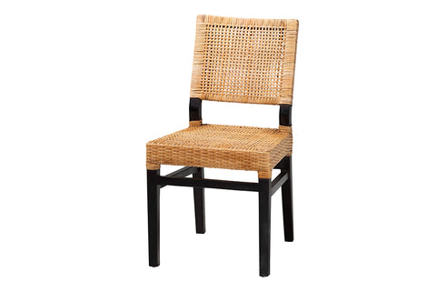 bali & pari Lesia Modern Bohemian Natural Brown Rattan and Espresso Brown Mahogany Wood Dining Chair