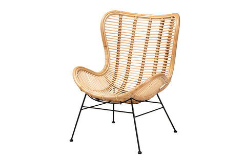 bali & pari Colorado Modern Bohemian Natural Brown Rattan and Black Metal Accent Chair