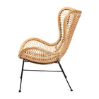bali & pari Colorado Modern Bohemian Natural Brown Rattan and Black Metal Accent Chair