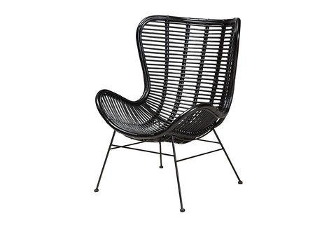 bali & pari Colorado Modern Bohemian Black Rattan and Metal Accent Chair