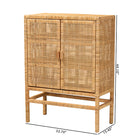 bali & pari Vivan Modern Bohemian Natural Brown Rattan and Mahogany Wood 3-Shelf Storage Cabinet