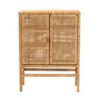 bali & pari Vivan Modern Bohemian Natural Brown Rattan and Mahogany Wood 3-Shelf Storage Cabinet