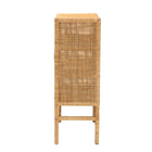 bali & pari Vivan Modern Bohemian Natural Brown Rattan and Mahogany Wood 3-Shelf Storage Cabinet