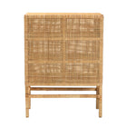 bali & pari Vivan Modern Bohemian Natural Brown Rattan and Mahogany Wood 3-Shelf Storage Cabinet