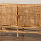 bali & pari Vivan Modern Bohemian Natural Brown Rattan and Mahogany Wood Storage Cabinet