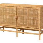 bali & pari Vivan Modern Bohemian Natural Brown Rattan and Mahogany Wood Storage Cabinet