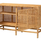 bali & pari Vivan Modern Bohemian Natural Brown Rattan and Mahogany Wood Storage Cabinet