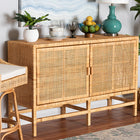 bali & pari Vivan Modern Bohemian Natural Brown Rattan and Mahogany Wood Storage Cabinet